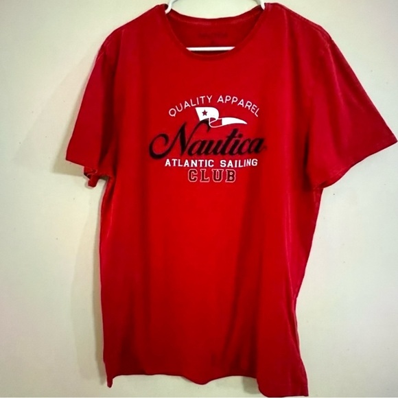 Nautica Red Short Sleeve Tee Classic Crew Neck - Picture 2 of 6